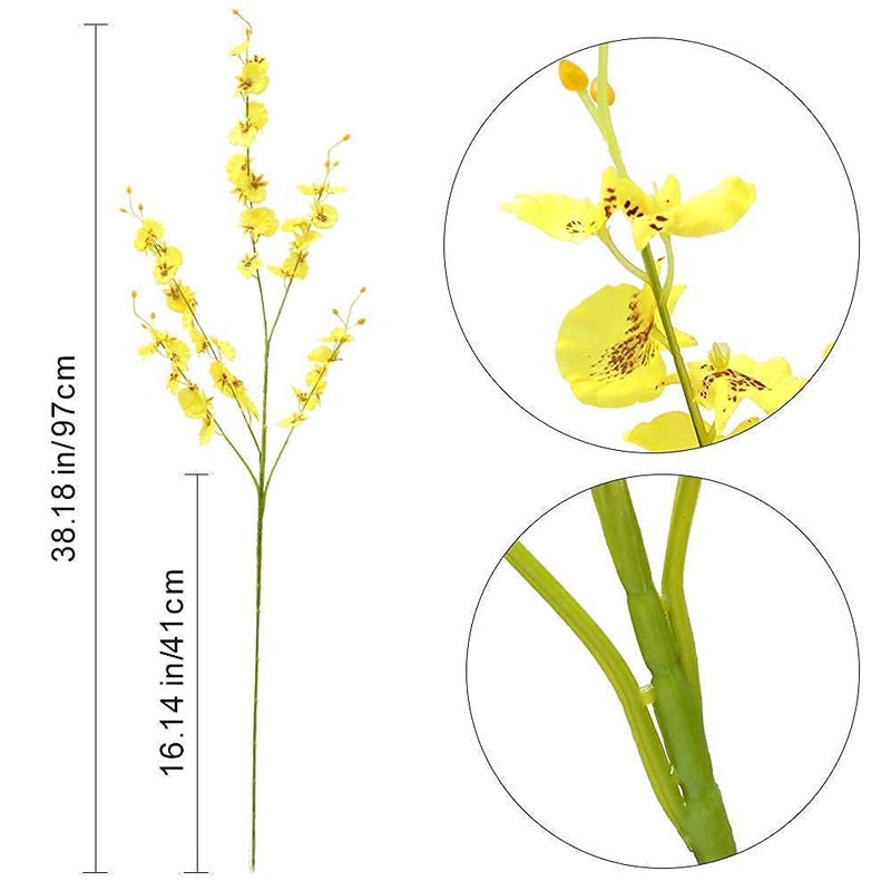 Kisflower 12Pcs Yellow Artificial Orchids Flowers, Dried Silk Orchids, Fake Orchids Flowers Silk Faux Dancing Orchids Bouquet for DIY Indoor Outdoor Wedding Party Home Kitchen Office Decoration - Image 2